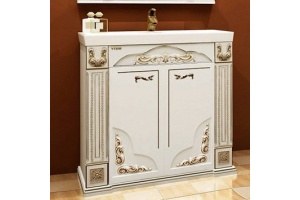 Тумба с раковиной Misty Барокко 100 белая, патина