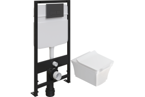 Комплект Унитаз подвесной STWORKI Хадстен SETK3304-0616-001-1-6000 с микролифтом + Система инсталляции для унитазов EWRIKA ProLT 0026-2020 с кнопкой смыва 0044 черной матовой