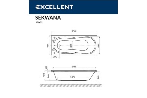 Акриловая ванна Excellent Sekwana 170х75 белая золото с гидромассажем - 3