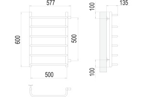 Водяной полотенцесушитель Terminus Стандарт П6 500x600 Хром боковое подключение - 3