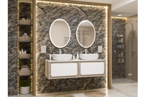 Тумба под раковину Misty Дубль 150 светлое дерево - белая - 3