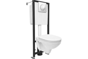 Комплект Cersanit Delfi Black подвесной унитаз + инсталляция + кнопка