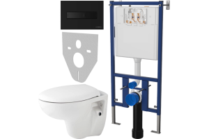 Комплект Унитаз подвесной Seramiksan Natura A051041H + Система инсталляции для унитазов DIWO 4501 + Кнопка смыва DIWO 7323 черная матовая