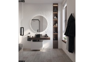 Столешница STWORKI Ольборг 100 дуб карпентер, без отверстий, с тумбой 60, с раковиной BOCCHI Vessel черной - 2