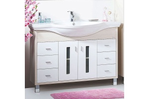 Тумба с раковиной Бриклаер Бали 120 светлая лиственница, белый глянец