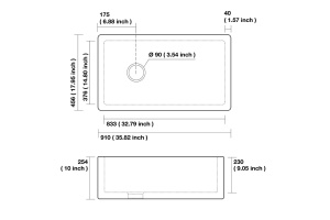 KERASAN Hannah ESSEX  Раковина керамическая кухонная 910x456x254 мм,без отв под смеситель, без сифона, толщина 40 мм, цвет белый - 3