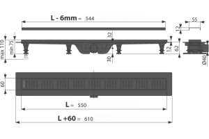 Душевой лоток AlcaPlast APZ10BLACK 550 с решеткой и опорами - 2