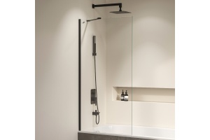 Шторка на ванну RGW Screens SC-151B 90x150 профиль черный стекло прозрачное