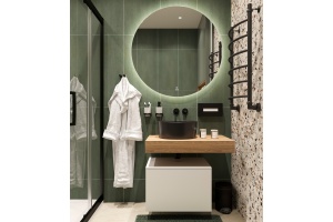 Столешница STWORKI Ольборг 80 дуб французский, без отверстий, с тумбой 50, с раковиной BOCCHI Vessel черной - 2