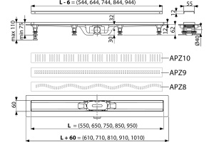 Душевой лоток AlcaPlast APZ9-Simple 650 с решеткой и опорами - 2