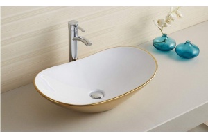 Раковина накладная CeramaLux NC 61.5 см белый/золото (7811AJW)