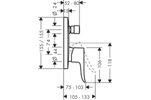 Смеситель однорычажный для ванны Hansgrohe Metris, со встроенной защитной комбинацией, СМ, хром 31451000 - 2