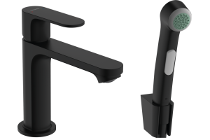 Смеситель для раковины Hansgrohe Rebris S с гигиеническим душем черный матовый