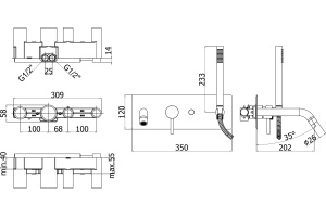 Смеситель Paffoni Light LIG001NO С ВНУТРЕННЕЙ ЧАСТЬЮ, для ванны с душем - 2