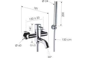 Смеситель для ванны с душем Remer X Style X02 - 2