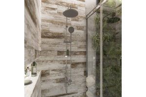 Душевая стойка STWORKI by Damixa Стокгольм HFSG97000, хром, с тропическим верхним душем, без излива, угловая, с полкой - 3