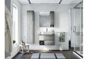 Мебель для ванной STWORKI Карлстад 75 дуб рошелье, монте тиберио, в стиле лофт, под дерево, серая, подвесная - 2