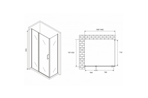 Душевой уголок Abber Sonnenstrand 140х80 хром стекло прозрачное - 2