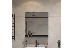 Зеркало STWORKI Нюборг 70 с полкой, черное, прямоугольное, в стиле лофт, настенное