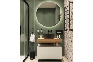 Столешница STWORKI Ольборг 80 дуб французский, без отверстий, с тумбой 80, с раковиной BOCCHI Vessel черной - 2