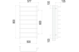 Водяной полотенцесушитель Terminus Стандарт П8 500x800 Хром боковое подключение - 3