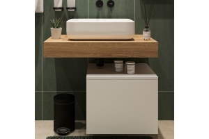 Столешница STWORKI Ольборг 80 дуб французский, без отверстий, с тумбой 50, с раковиной STWORKI Soul 1 белой