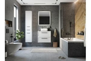 Мебель для ванной STWORKI Эстерсунд 75 белая матовая, простоун беж с отверстием под смеситель в столешнице - 3