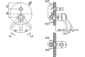 Смеситель Cezares Lira C VDIM 02 С ВНУТРЕННЕЙ ЧАСТЬЮ, для ванны с душем - 3