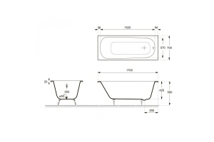 Ванна чугунная Delice Continental 170х70 с антискользящим покрытием  - 2