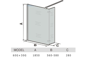 Душевая перегородка WeltWasser WW400  60G+30G 60х185 хром (10000008001) - 2