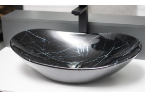 Раковина накладная CeramaLux NC 60 см черный мрамор (7404BM) - 2