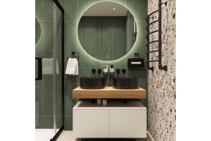 Мебель для ванной STWORKI Ольборг 100 столешница дуб французский, без отверстий, 2 тумбы 50 + 2 раковины