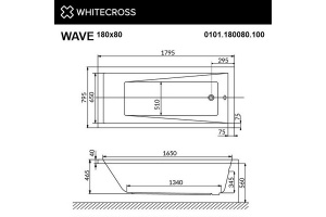 Акриловая ванна Whitecross Wave 180х80 белая хром с гидромассажем - 2