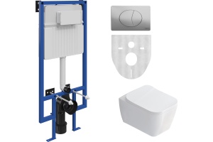 Комплект Унитаз подвесной STWORKI Монтре SETK3204-2616 безободковый, с микролифтом + Система инсталляции для унитазов STWORKI 510162 с кнопкой смыва 230822 хром глянцевый