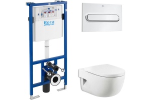 Комплект Система инсталляции для унитазов Roca DUPLO WC 890090020 + Кнопка смыва Roca PL1 Dual хром + Крышка-сиденье Roca Meridian 8012A2004