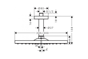 Верхний душ hansgrohe Raindance E 300 1jet с потолочным подсоединением 26250990, полированное золото - 2