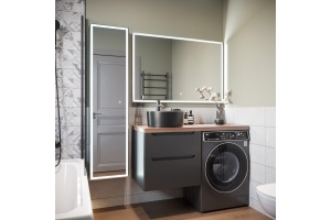 Мебель для ванной STWORKI Берген 60 серая с темной столешницей 122, раковина BOCCHI Vessel черная, R - 3