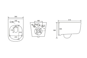 Унитаз подвесной безободковый AQUATEK ЛУГАНО 510*350*360мм, тонкое сиденье с механизмом плавного закрывания, крепеж - 2