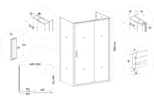 Душевой уголок Veconi Rovigo RV-046B 150x70, черный - 3