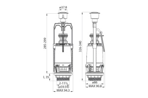 Арматура смывная, 1-ур, нижний подвод, тип А, IDDIS, F012400-0004 - 2