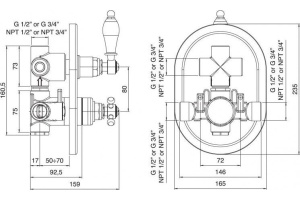 Термостат Cezares Elite VDIM2-T-03/24-Bi С ВНУТРЕННЕЙ ЧАСТЬЮ, золото - 3
