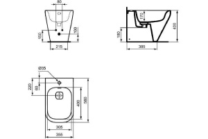 K523801 TONIC II Напольное пристенное биде, 1 отверстие под смеситель, с крепежом TT0257919 и керамической накладкой слива - 2