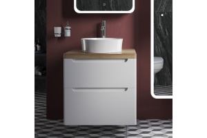Тумба с раковиной STWORKI Берген 60 белая со светлой столешницей, раковина Sottile 1478-001-0125