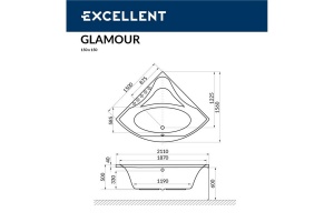 Ванна акриловая Excellent Glamour Soft 150х150 с гидромассажем белый - хром - 3