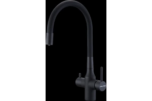 Смеситель для кухни Paulmark Salix с гибким изливом темно серый - черный матовый