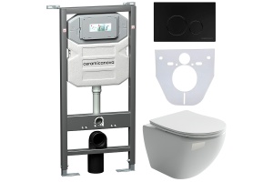 Комплект унитаза с инсталляцией Ceramica Nova Metropol белый с сиденьем микролифт и кнопкой черной матовой