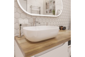 Мебель для ванной STWORKI Берген 60 белая со светлой столешницей 122, раковина Moduo 50 Square, R - 3