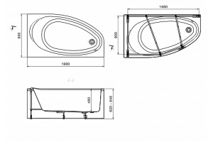 248574000 ванна акриловая CORFU ассиметричная правая 160х90 (белый) - 2