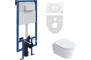 Комплект Унитаз подвесной STWORKI Ноттвиль SETK3104-2616 безободковый, с микролифтом + Система инсталляции для унитазов STWORKI 510162 с кнопкой смыва 230824 белой