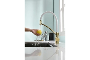 Смеситель для кухни Paulmark Siegen золото - белый - 3